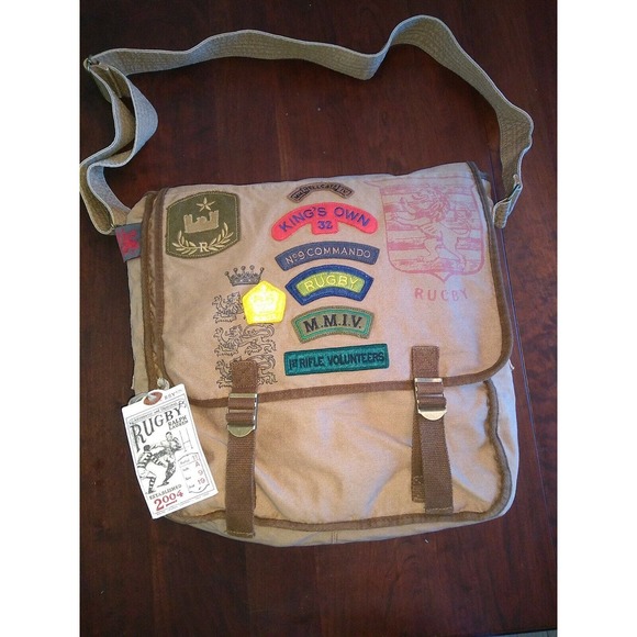 Rare Rugby Ralph Lauren RRL Messenger Bag Varsity Patches Hellcats Kings Own